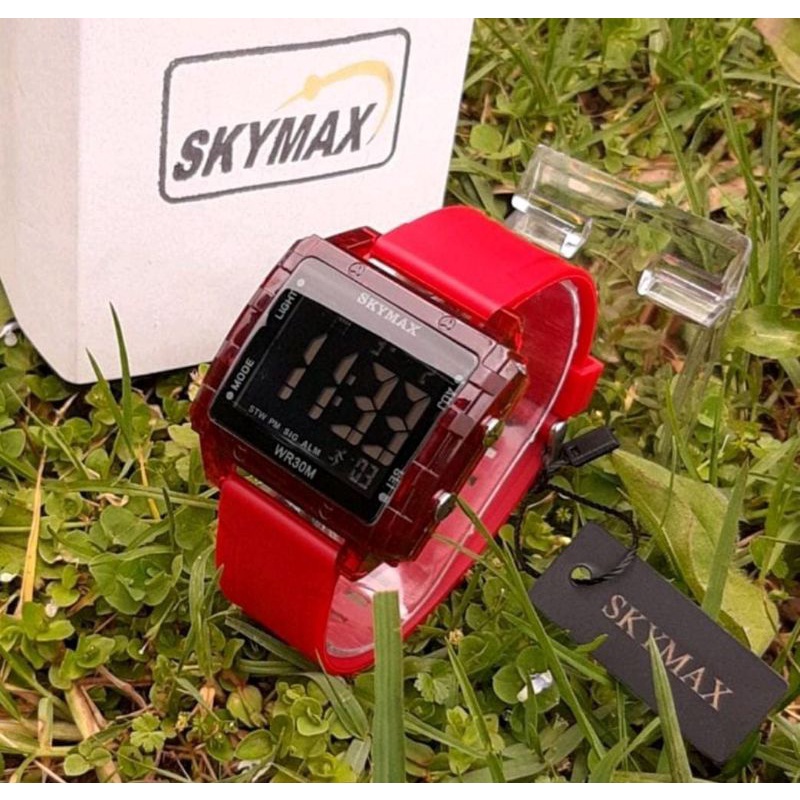 Jam Netizen Jam Tangan Skymax Jam Tangan Pria Tahan Air Menyelam Jam Tangan Couple Sepasang Free Baterai Box Analog Baterai Jam Tangan Waterproof-Merah
