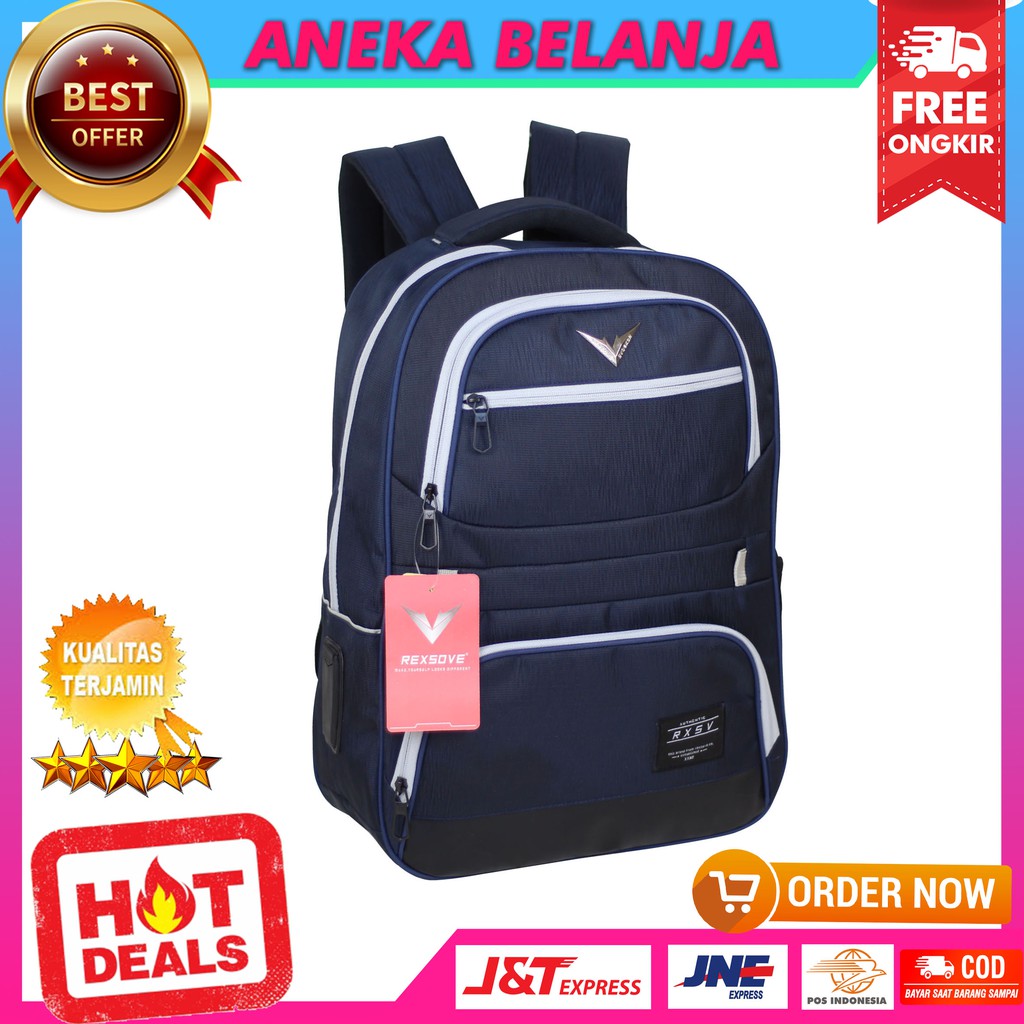 Ready Stock Backpack Pria Rexsove Navy Imitasi Hitam Casual Gaul Keren Tas Sekolah Kuliah Ekonomis