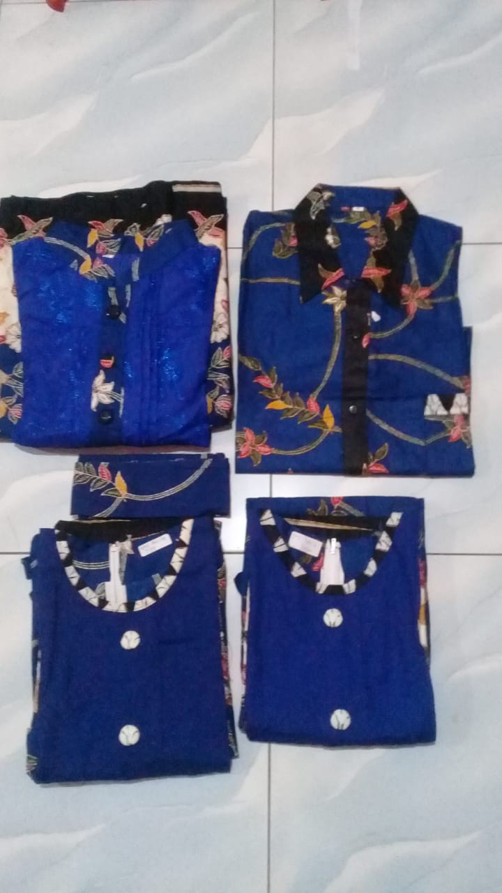 Qnunbatik Batik Keluarga/family Gamis Muslim Adelia Madura Biru