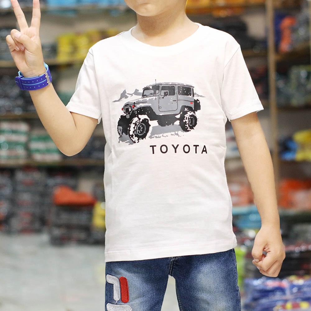 PUSAT GROSIR  BAJU  KAOS  ANAK GAMBAR MOBIL JEEP TOYOTA PUTIH  