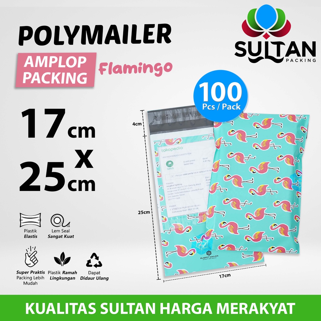 

Polymailer Polimailer 17cm x 25cm Amplop Plastik Packing Motif Flamingo Rusfet PACK