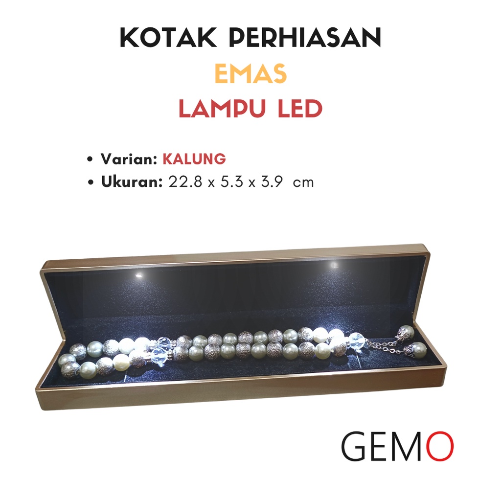 Kotak Perhiasan Berlampu Warna Emas Set / Cincin / Liontin / Gelang / Kalung Koye / Jewelry Box Tempat Perhiasan Lampu LED Murah Cocok Untuk Gift / Hadiah, Lamaran, Mahar Pernikahan, Hantaran Tunangan, Seserahan Pernikahan