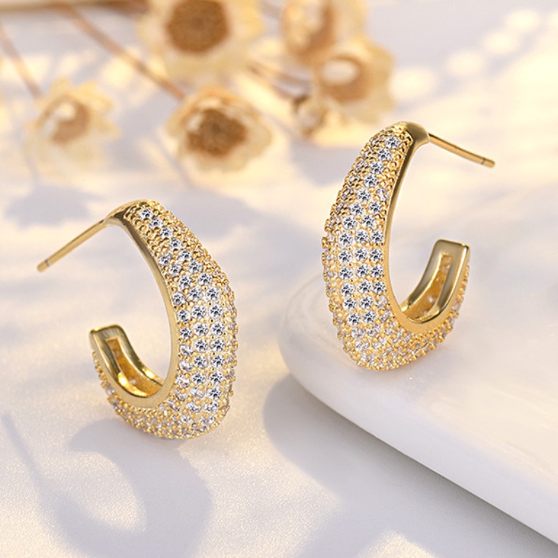 Anting Silver Needle Bentuk Bulan Bay Zircon Untuk Wanita