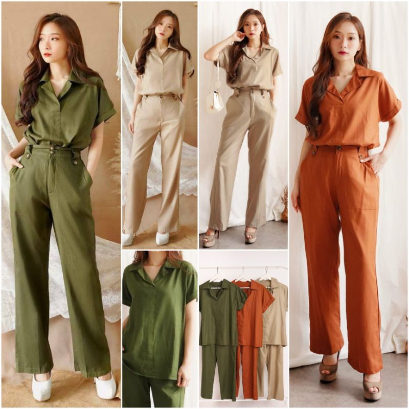 ❣ SPECIAL PRICE ♡ PREMIUM ♡ ORIGINAL ! MARTHA 2 IN 1 OFFICE CASUAL SET COLLAR SHIRT WITH LONG PANTS / SETELAN KEMEJA &amp; CELANA PANJANG