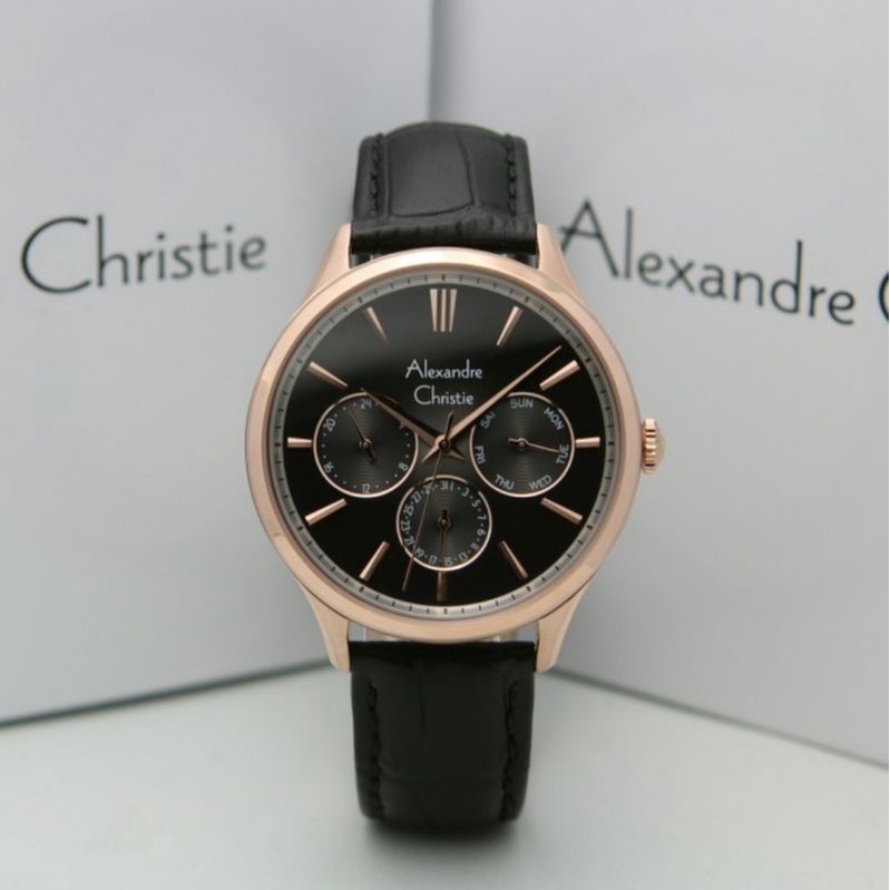Jam Tangan Pria Alexandre Christie AC 6569/AC6569 Hitam Rosegold Original