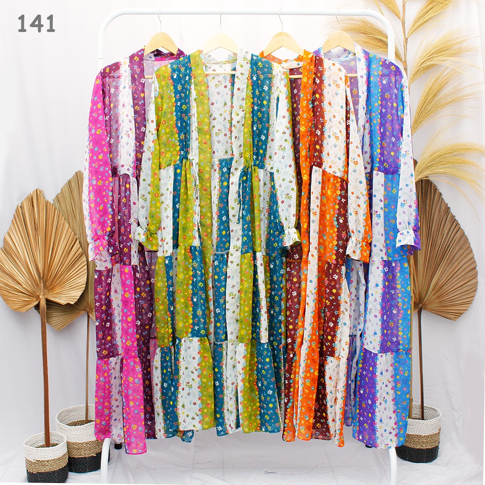 JakartaFashion - long cardigan ceruti sifon bahan ringan outer pantai motif bunga panjang serut tali