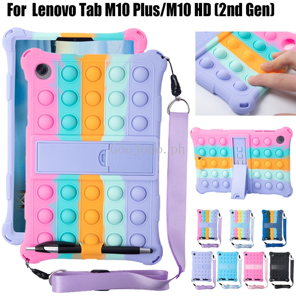 Casing Soft Case Silikon Warna Pelangi + Strap Bahu Untuk Lenovo Tab M10 / HD Gen 2 / TB-X306 / M10 / FHD + / TB-X606 / 3rd