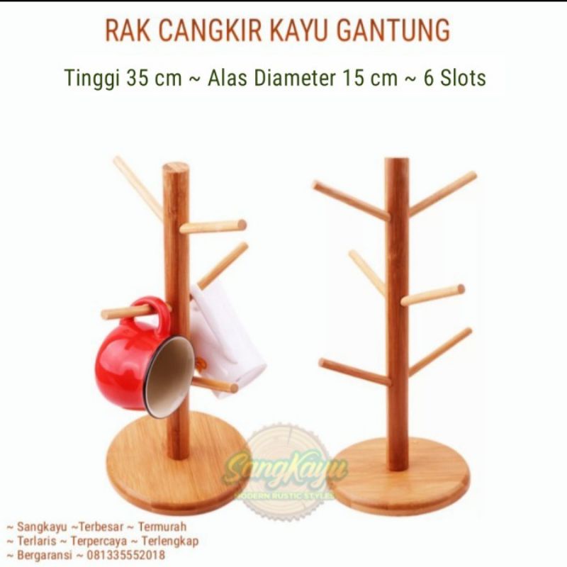 Rak gantung cangkir rak mug holder kayu rak gelas rak dapur minimalis2