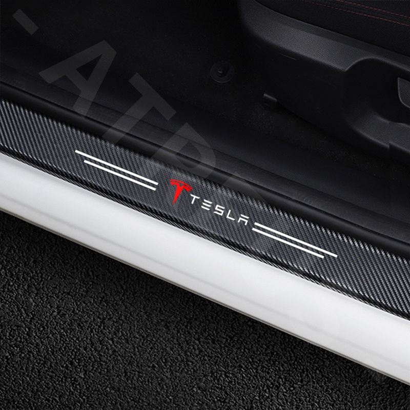 Tesla 9Pcs Stiker Pintu Mobil Carbon Fiber Sill Protection Auto Anti Gores Anti Slip Untuk Model 3y S X