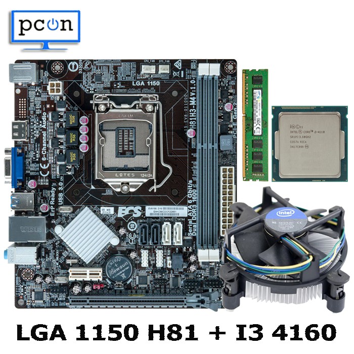 Paket Mainboard LGA 1150 H81 Onboard dan I3 4160 dengan Ram pc 2GB