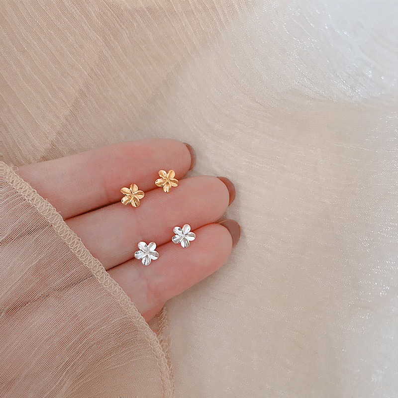 Anting Stud Desain Bunga Sakura Warna Silver Gold Untuk Wanita