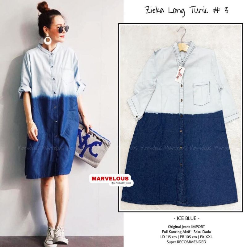 TUNIK JEANS WASHED TEBAL PREMIUM ZIEKA LONG TUNIC BY MARVELOUS