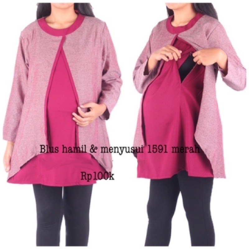Baju hamil atasan hamil blouse hamil menyusui 1591 merah