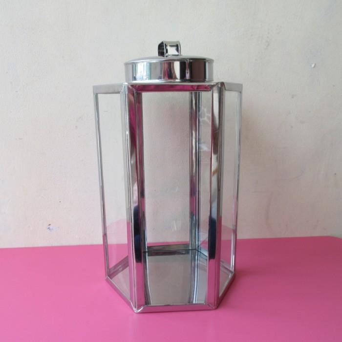 Berkahmurah Kaleng Stainless Segienam/Kaleng Kaca/Kaleng Krupuk/Souvenir 20X25