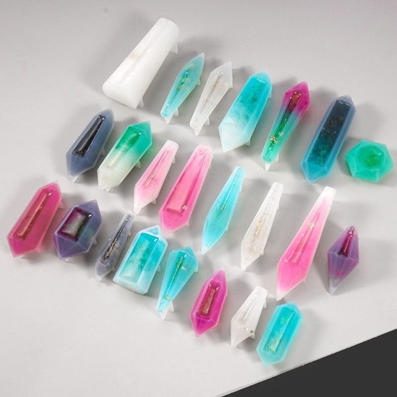 Glitter 18Pcs Resin Pendulum Molds Silicone Quartz Crystal Molds with 20cs Metal Bead Caps Epoxy UV Resin Molds Jewelry Tools