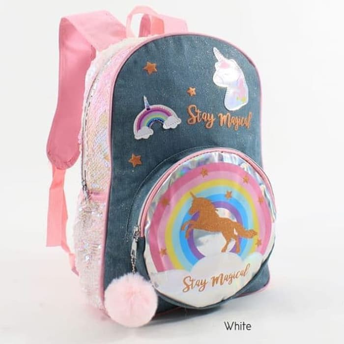 TAS RANSEL JEANS SEQUIN FLIP UNICORN