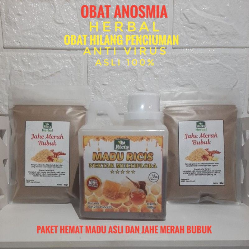 PROMO PAKET HEMAT Obat herbal anosmia Madu asli Multiflora dan jahe merah bubuk multi flora MADU MURNI MULTIFLORA MADU ASLI RAW HONEY netto 500gr