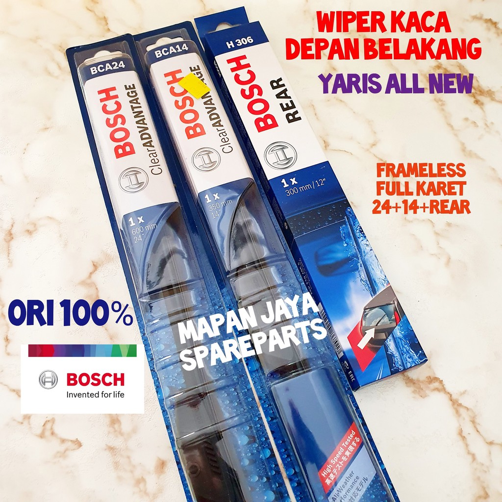 BOSCH WIPER DEPAN &amp; BELAKANG - YARIS / VIOS (FRAMELESS PISANG)