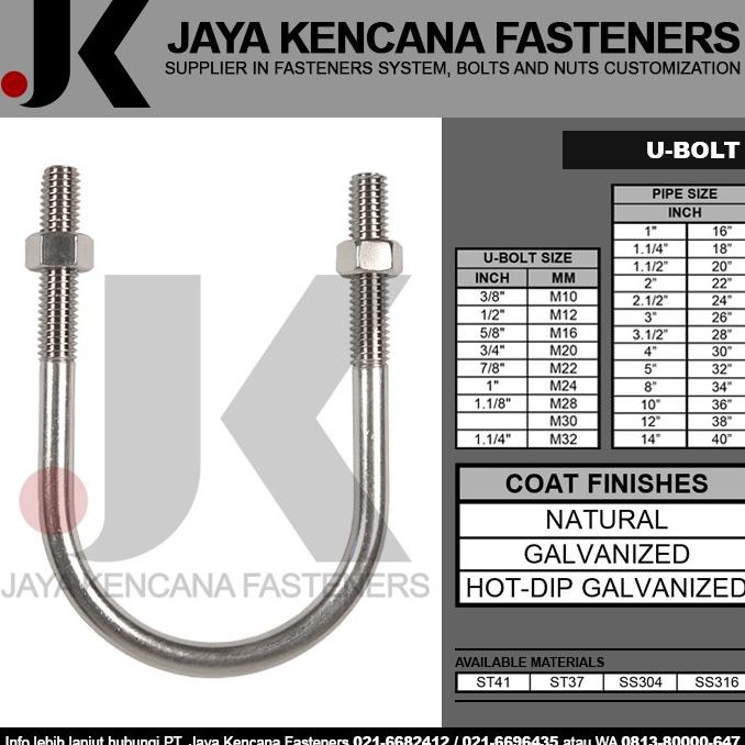 *#*#*#] U-Bolt / Baut U SS304 M10 3/8" x 6" (Stainless Steel)