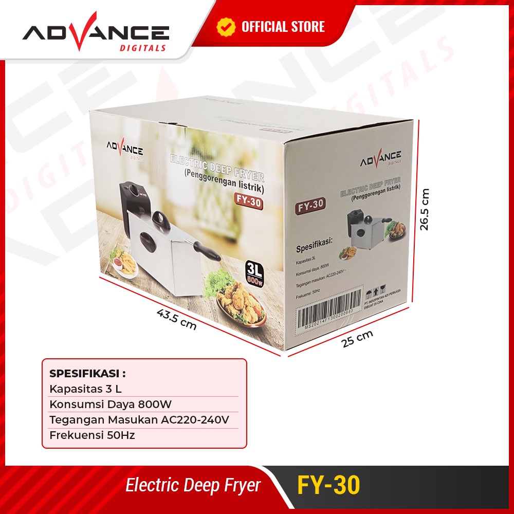 Advance Digitals FY-30 Electric Deep Fryer Menggoreng dengan listrik 3 Liter Hemat Listrik Garansi 1 tahun