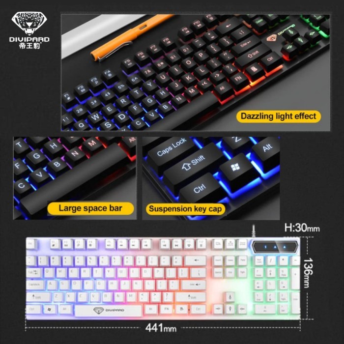 Divipard Keyboard Gaming GK-20 Kabel USB 2.0 Plus LED Lightning