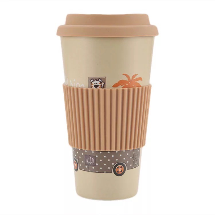 Reusable Bamboo Fiber Coffee Cup with Silicone Case