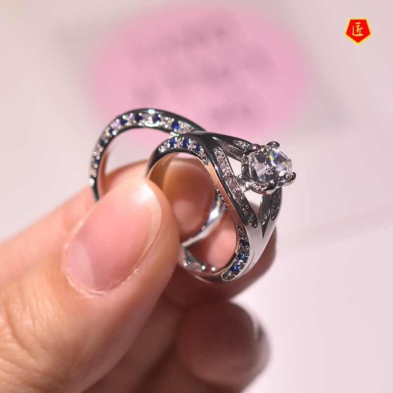 [Ready Stock]Creative Personality Inlaid Heart-Shaped Diamond Ring Set