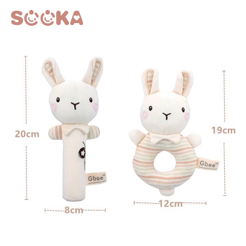 SOOKA Boneka 2 Pcs Rattle Stick Karakter Dengan Busa Dalam Organic Cotton / Rattles Mainan Bayi Bunyi Menangkan  SK-GGA1061