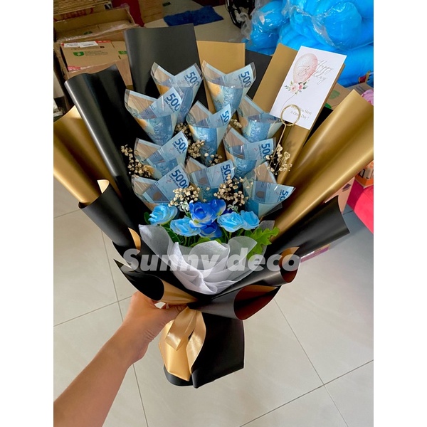 Money Bouquet Medium Size 500k  /  Buket Uang Asli + snack | bucket  uang