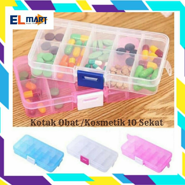 Kotak Plastik Tempat Penyimpanan Obat Kosmetik Manik 10 Sekat Transparan Adjustable  KOB02
