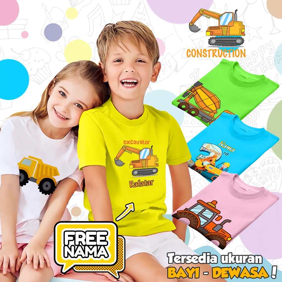 [FREE NAMA!!] Baju Kaos ANAK DAN DEWASA EXCAVATOR ESKAVATOR TRAKTOR TRUCK BANYAK MOTIF