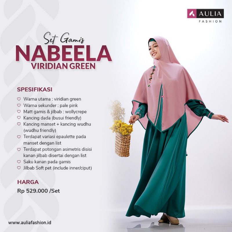 SET GAMIS NABEELA VIRIDIAN GREEN | GAMIS SYAR'I AULIA FASHION DISKON TERBARU