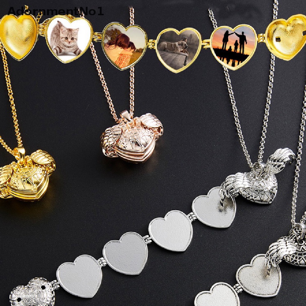 (AdornmentNo1) Kalung Rantai Dengan Liontin Locket Foto 4 Slot Bentuk Sayap Malaikat