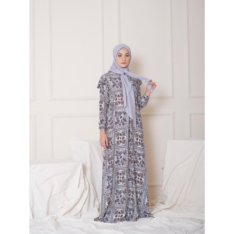 Ounadoutfi dress jasmine baby blue muslim kekinian busui adem / dress rayon motif / dress kondangan / homedress rayon motif / baju muslim wanita