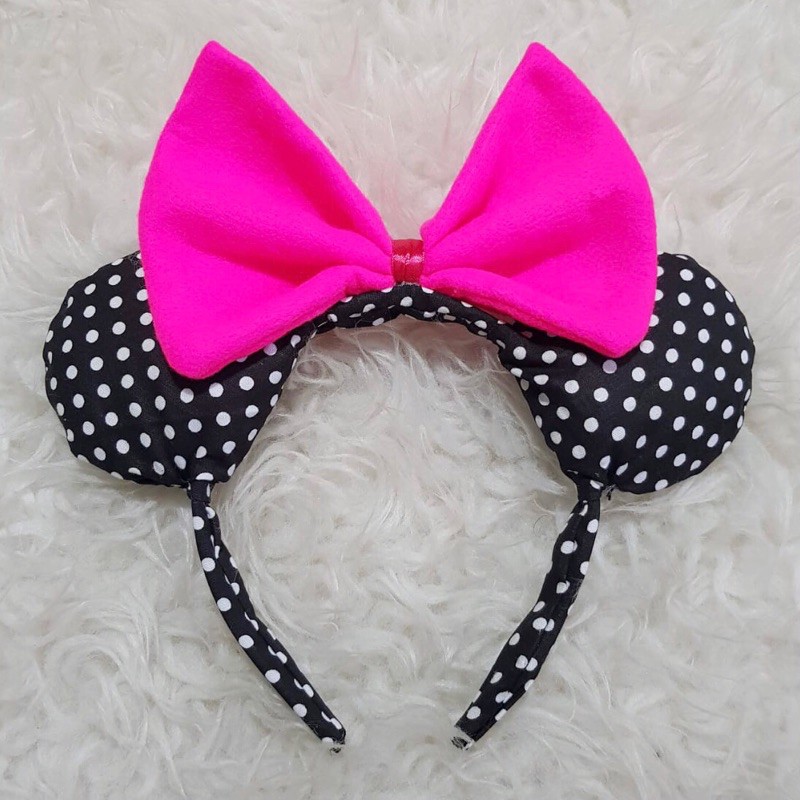 Bando Karakter Minnie Mouse Polkadot Hitam Pita Pink Bando Minnie Polka Minniemouse