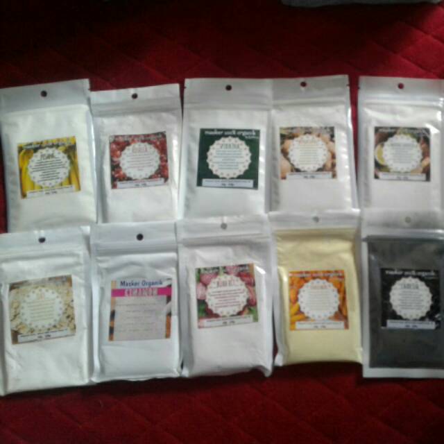 Masker organik 20gr tersedia varian pisang,buah bit,oat,temulawak,cinamon,dan sesuai di foto