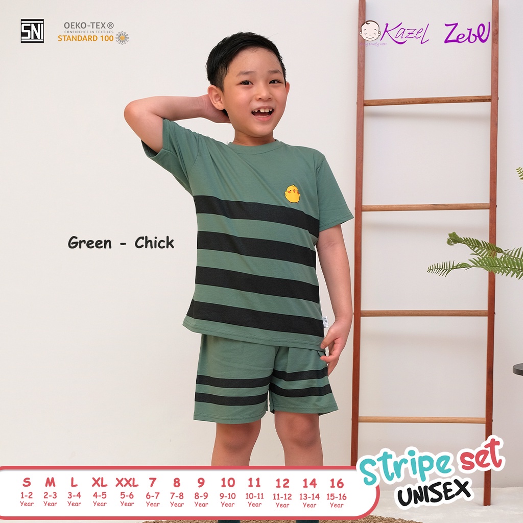 Baju Bayi Setelan Pendek Anak Laki Laki Perempuan 1-5 Tahun Kazel Stripe Set Motif Unisex Edition (1Stel)