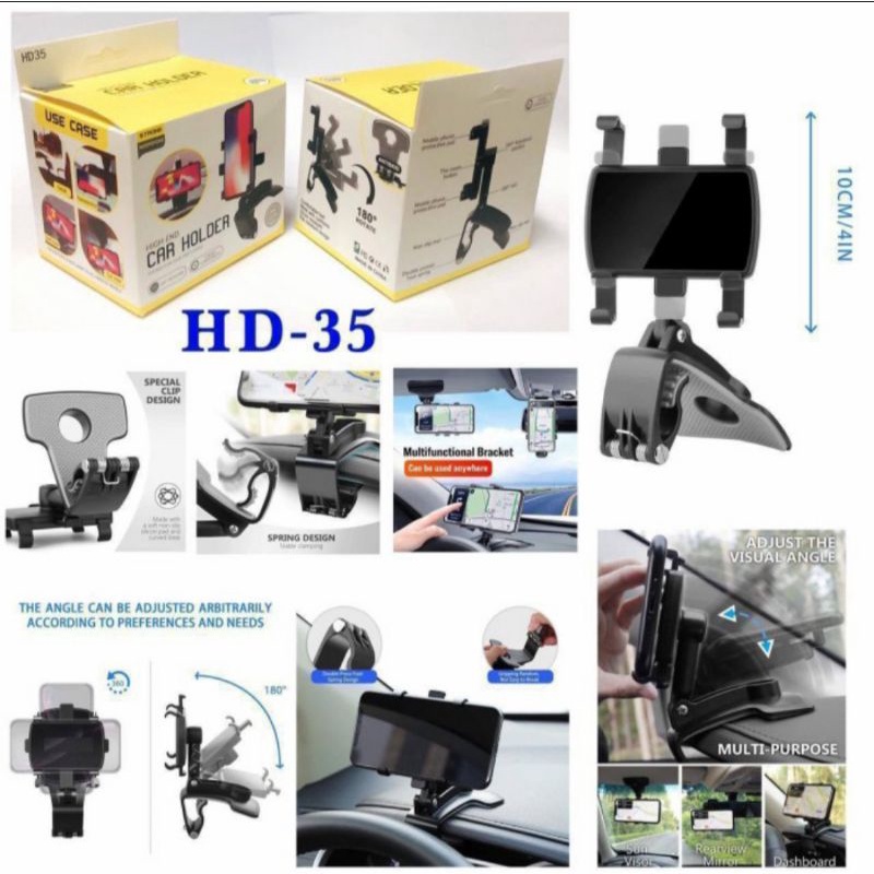 HD35 - Holder Hp Dashboard Mobil Jepit 360 Derajat 3 In 1 Universal