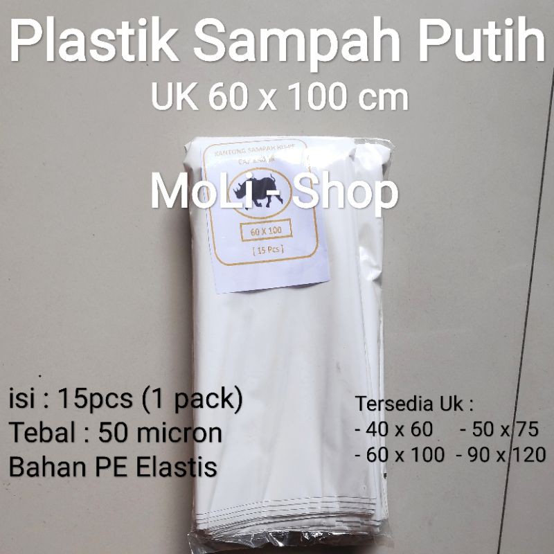 Kantong Plastik Sampah Putih uk 60x100 (15 pcs), trashbag/trash bag putih, kantong Putih 60x100