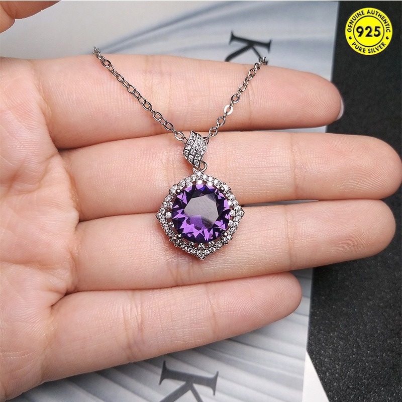 Red Crystal Blue Treasure Topaz Full Diamond Necklace Luxury Purple Diamond Pink Crystal round Pendant for Women