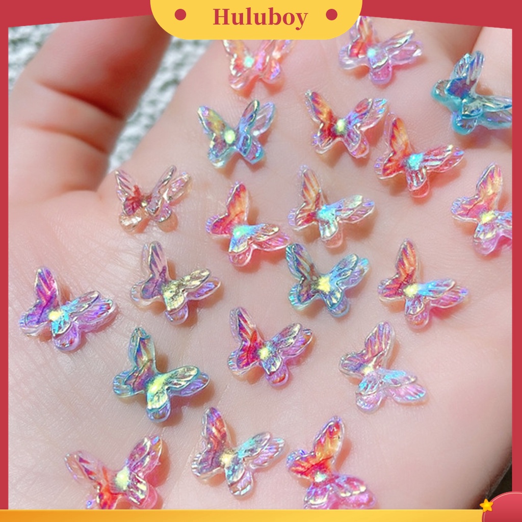 Huluboy Huluboy♡ 8pcs Ornamen Kupu-Kupu Berlian Imitasi Double Layer Untuk Nail Art Wanita