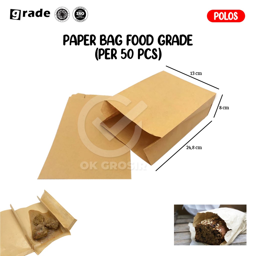 

Paper Bag by Grade / Kantong kertas makanan Coklat UK. 13 x 8 x 24,8 cm [ Per 50 Pcs ]