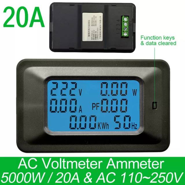 AC WATTMETER 220v 220volt 20A 100A watt meter voltmeter ammeter  kwh tegangan arus daya digital