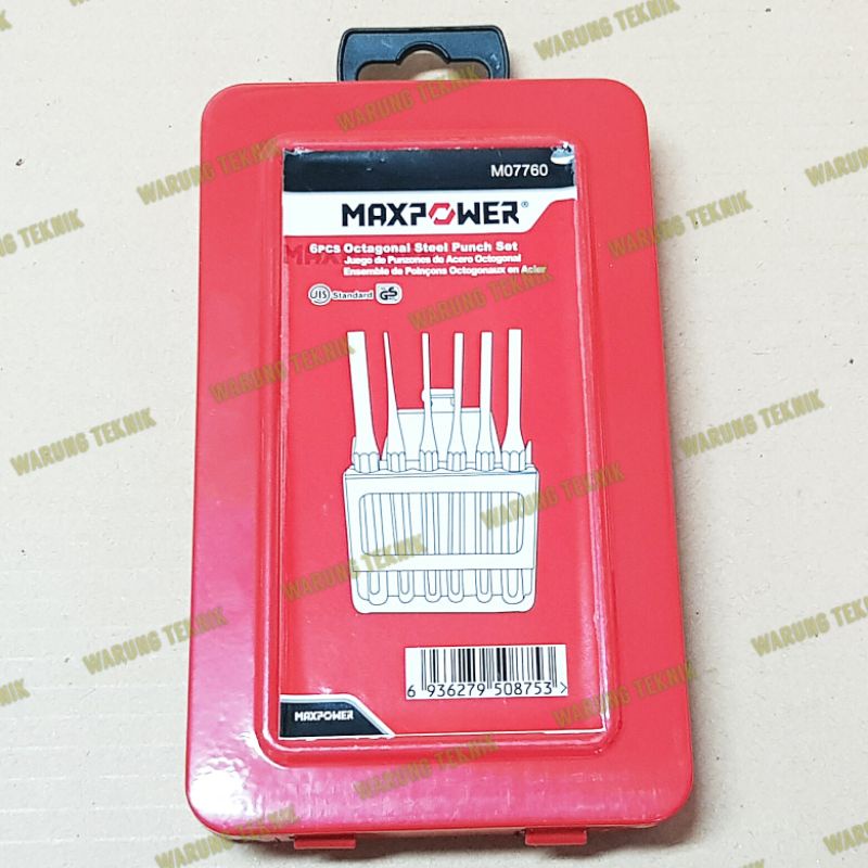 EYE BRAND WIPRO MAXPOWER 6 PCS OCTAGONAL STEEL CENTER PIN PUNCH SET 150 MM - BETEL DRIP PIN SET ISI 6 PCS 2-6 MM PANJANG 150 MM