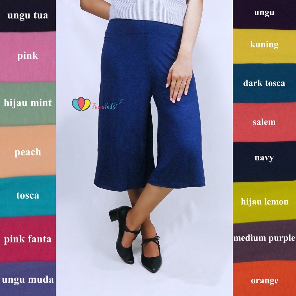 Kulot Pendek Wanita fit to M / Cullotes Pants Celana Polos Kulot Panjang 7per8 Bawahan Harian Adem