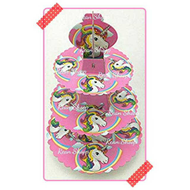 Tempat tier cup kue cake cupcake muffin coklat stand 3 tier susun karakter unicorn kuda tanduk