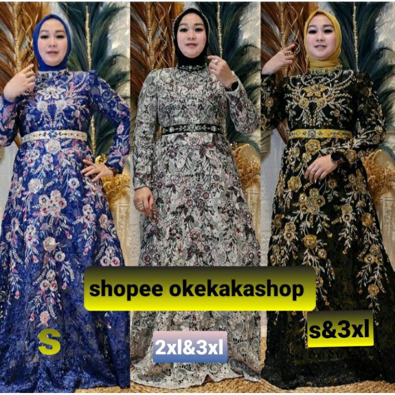 Baju Gamis Pesta Mewah Bibiq 35965 Bibiq Fashion Maxidress Baju Muslim Brokat Bahan Brukat Terbaru