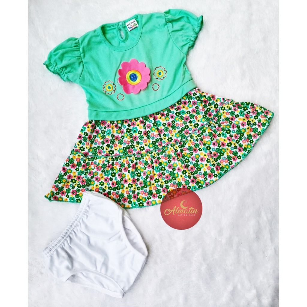 Setelan Baju bayi Perempuan motif BUNGA BESAR usia 0-18 bulan / Pakaian anak Cewek