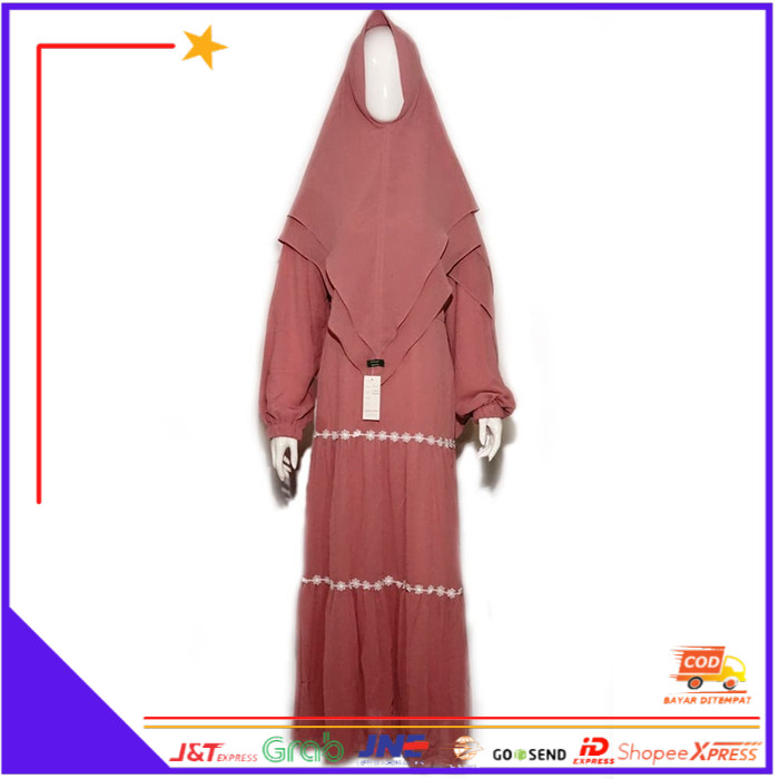 ❤BISA COD❤ Busana Gamis Syar’i Renda Abiyah Merah Maroon