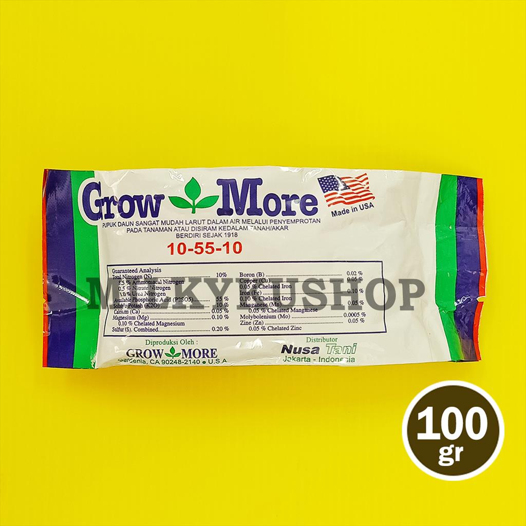 PUPUK GROWMORE 10 55 10 KEMASAN PABRIK 100 GRAM NPK BUNGA